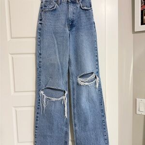 Zara Light Blue Ripped Straight Leg Jeans